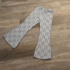 Messy Bun Girls Medium Light Blue Heart Print Flare Pants